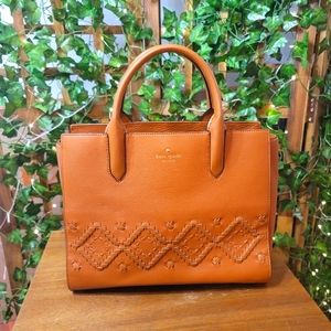 Kate Spade Flynn Street Meriwether Leather Satchel in Tan